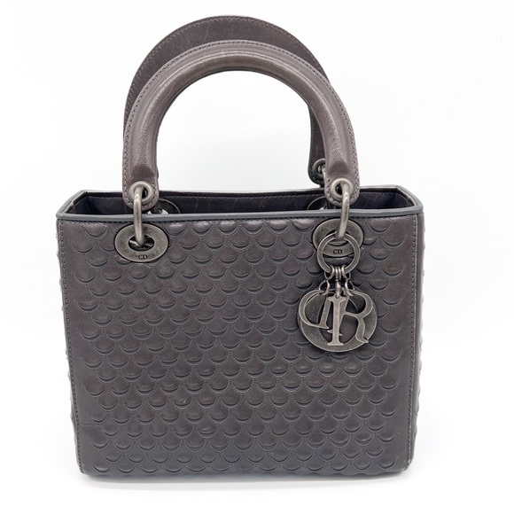 Dior Handbags - RARE Christian Dior Lambskin Fish Scale Detail Medium Lady Dior Top Handle Bag